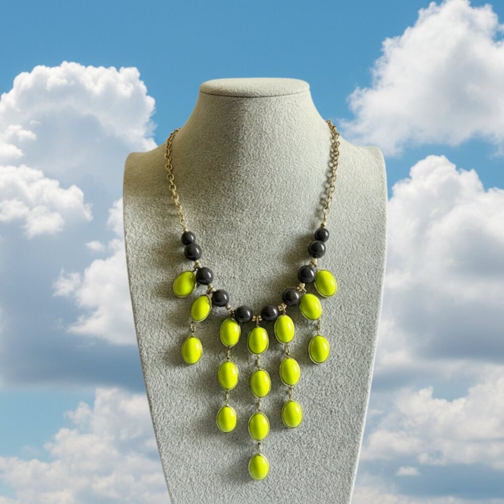 Stony Navy Blue + Green Beaded Dangle Necklace